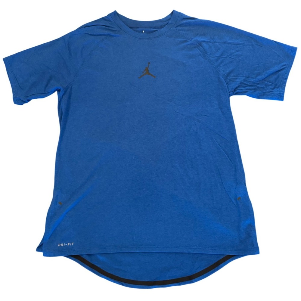 Jordan Mens Dri-FIT Training T-Shirt Blue Jumpman Curved Hem Size M